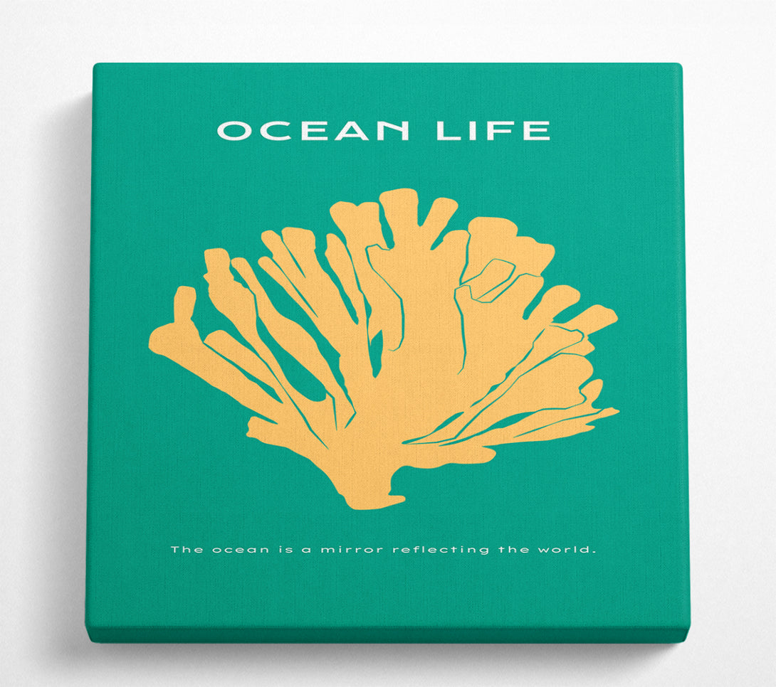 A Square Canvas Print Showing Yellow Coral On Green Square Wall Art