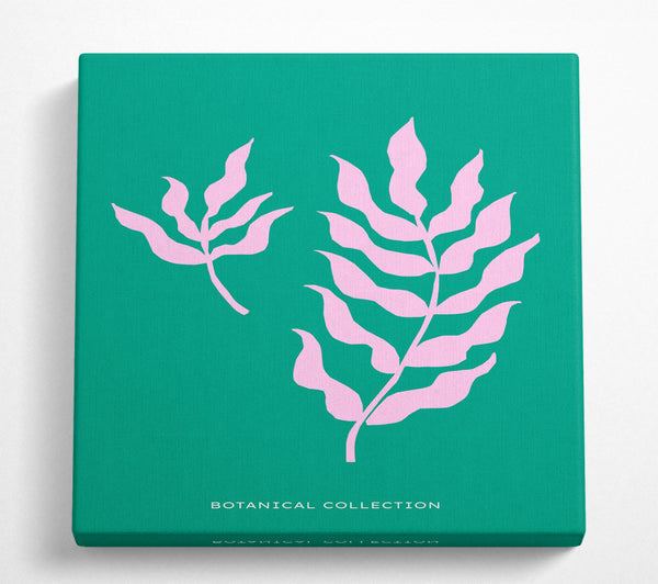 A Square Canvas Print Showing Bohemian Leaves On Green Square Wall Art