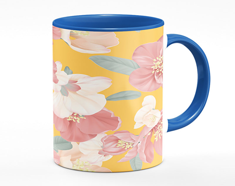 Pink Flowers On Orange Mug