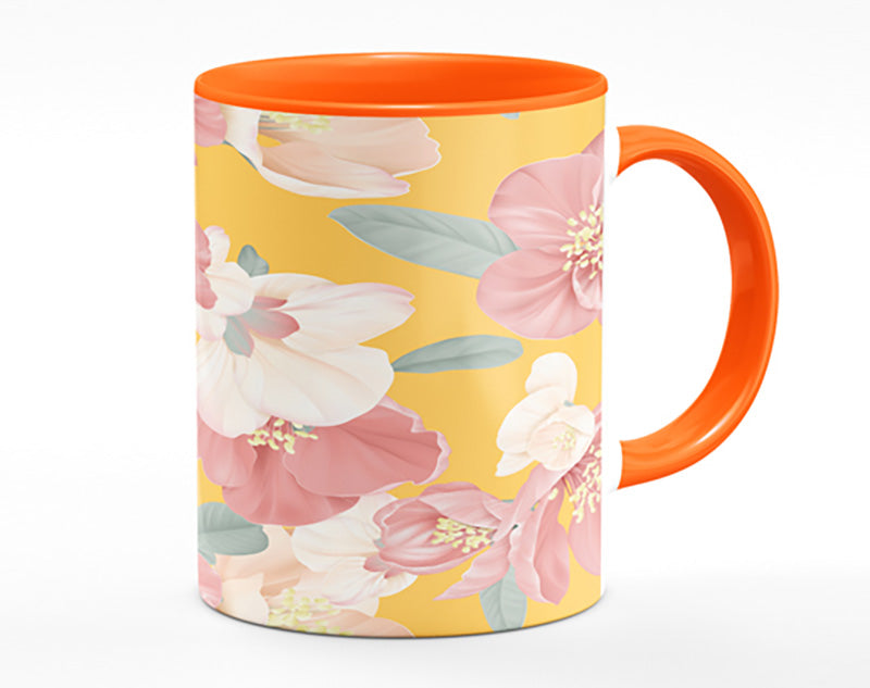 Pink Flowers On Orange Mug