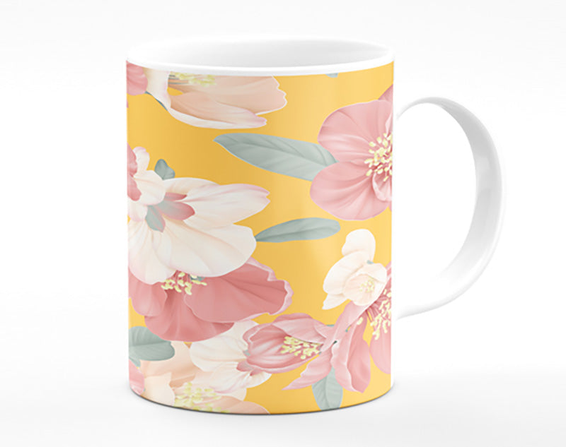 Pink Flowers On Orange Mug