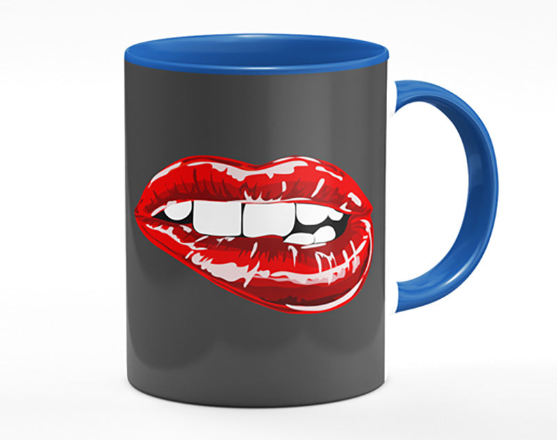 Red Lip Bite On Grey Mug