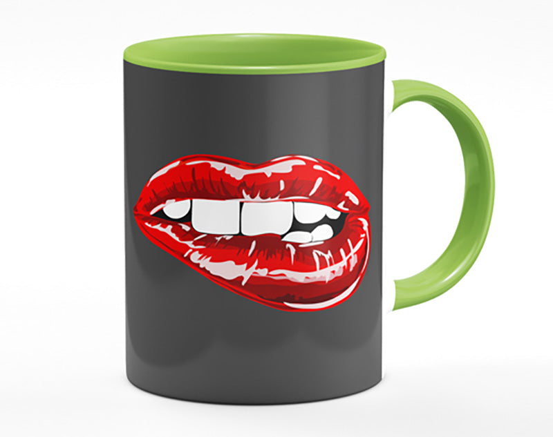 Red Lip Bite On Grey Mug