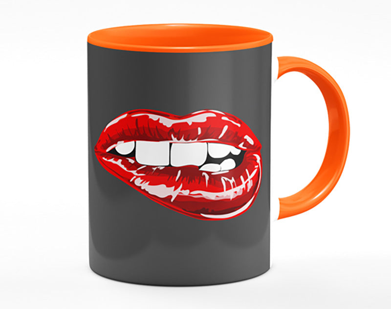 Red Lip Bite On Grey Mug