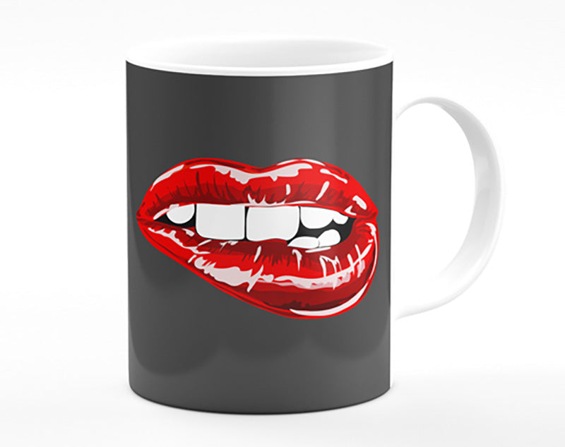 Red Lip Bite On Grey Mug