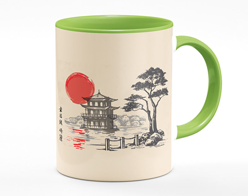 Japanese Red Sun Buildings Mug