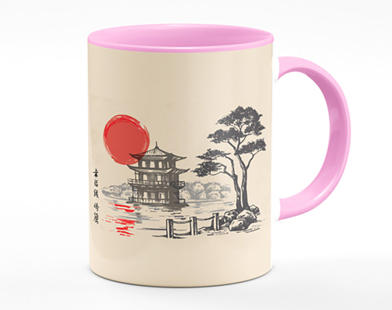 Japanese Red Sun Buildings Mug