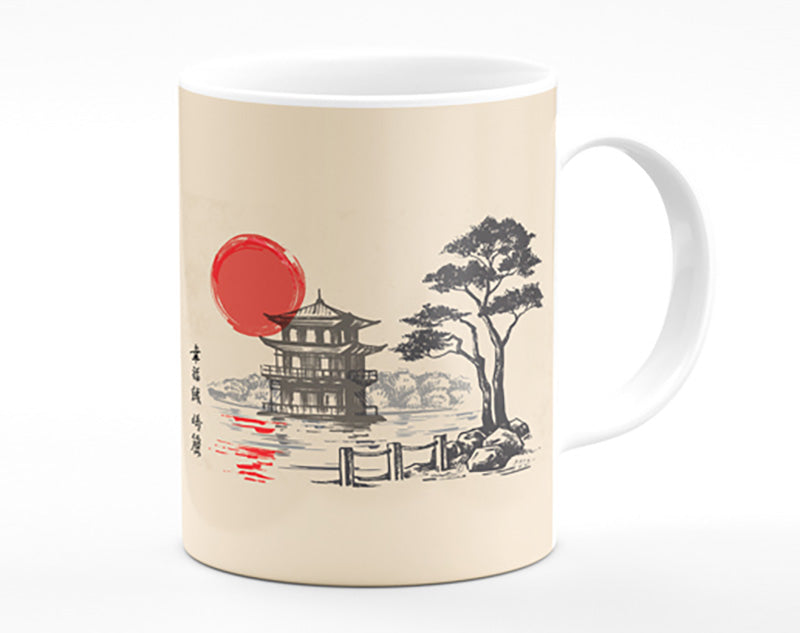 Japanese Red Sun Buildings Mug