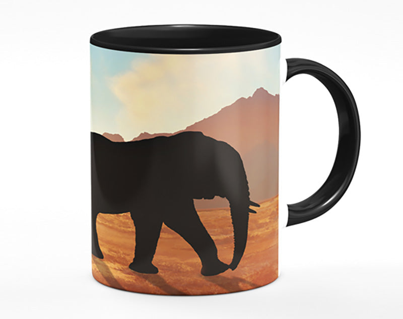 Elephants sillouette walking Mug